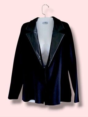 Love Ever After | NWT Chic All Black Pleather Lapel Sweater Cardigan (SIZE S)